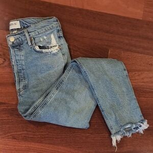 Agolde Women's Light Blue Distressed Cropped Jeans